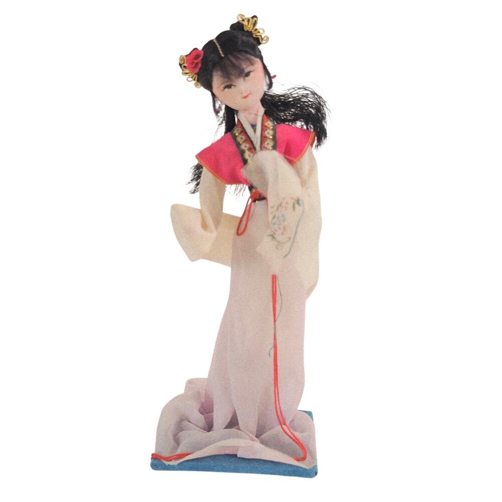 Vintage Handmade Chinese Silk Doll Asian Lady Figurine 9” Made In China